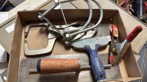 lot 3513 image: U bolts, clamps, hand sander and putty blade