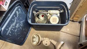 lot 3518 image: Recessed lighting housing and outdoor flood light