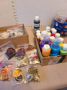 lot 7030 image: Acrylic paints, cookie cutters, scent bags.