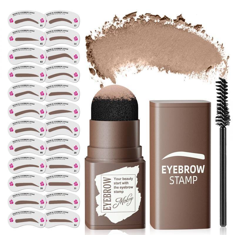 lot 18295 image: Eyebrow Stamp Stencil Kit - Long-Lasting Eyebrow Powder with Brush, Waterproof & Smudge-Proof Brow Shaping Kit with 24 Reusable Thin & Thick Eyebrow Stencils for Voluminous Brow (Light Brown) (4 Pack)