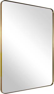 lot 557 image: $190 ANDY STAR Gold Bathroom Mirror, 29.5x40 Brushed Brass Rectangle Metal Frame Mirror for Bathroom, Modern Rectangular Wall Mounted Mirror for Vanity