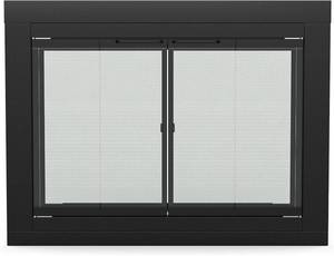 lot 559 image: $299 Stanbroil Fireplace Glass Bi-fold Style Door, Black Finish, Large, Decorative Fireplace Screen Door for Fireplace Accessories