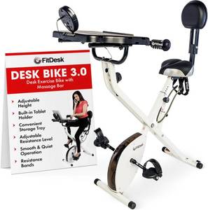 lot 560 image: $300 FitDesk Standing Exercise Bike Desk 3.0, Adjustable Height Indoor Cycling Trainer with Laptop Tray, Portable Stationary Fitness Desk for Home Office, Foldable Exercise Workstation, Supports 300 lbs