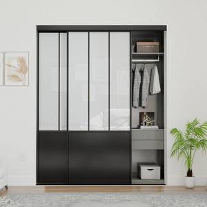 lot 567 image: $249 JUBEST Sliding Closet Door 72 x 80, Black Farmhouse Sliding Door with Top & Bottom Track Kits, Preassembled Frosted Glass Bypass Closet Door, Easy to Install