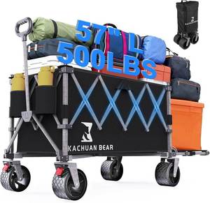 lot 568 image: $120 57 L Large Collapsible Foldable Wagon with Tailgate & Brake, 500LBS Heavy Duty Beach Wagons with All-Terrain Big Wheels, 300L Folding Utility Cart for Sand Garden Shopping Groceries Sports (Black)