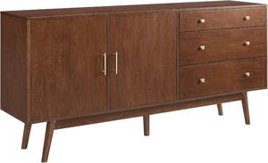 lot 570 image: $646 Walker Edison Mid-Century Modern Wood Kitchen Buffet Sideboard Entryway Serving Storage Cabinet Doors Dining Room Console, 70 Inch, Walnut