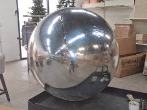 lot 576 image: Lot Of 3 36in Tall Silver Mirror Decorative Ball With Loop For Hanging