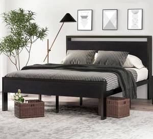 lot 578 image: $108 SHA CERLIN 14 Inch Full Size Metal Platform Bed Frame with Wooden Headboard and Footboard, Mattress Foundation, No Box Spring Needed, Large Under Bed Storage, Non-Slip Without Noise, Black Oak
