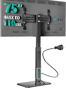 lot 2116 image: WALI Floor TV Stand with Power Outlet, Tall TV Stand Mount for 32-75 inch TV up to 110 lbs, Swivel and Height Adjustable TV Stands with Wood Base for Bedroom, Office(TVDVD-7P), Black