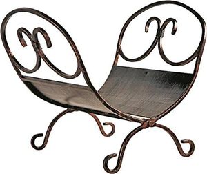 lot 2120 image: Rocky Mountain Goods Decorative Indoor Log Rack - Heavy duty iron with Antique bronze finish - Perfect size for indoor use - Pre assembled - Decorative log holder design and finish