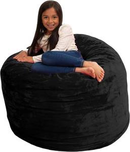 lot 2126 image: $105 ULTIMATE SACK 3000 3-Foot Bean Bag Chair, Black Suede Cover   Oversized Foam Lounger, Floor Seat, Small Sofa, or Couch Bed for Living Area, Gaming Room, or Reading Lounge