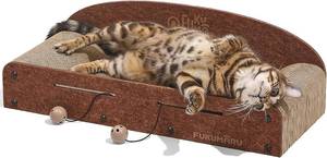 lot 3145 image: FUKUMARU 26 Inch Cat Scratcher Bed, 2 Reversible Cardboard Cat Scratch Pads Refill for Indoor Cats, Durable Large Cats Scratching Bed Sofa Couch Lounger with Fun Toys, Furniture Protector, Caramel