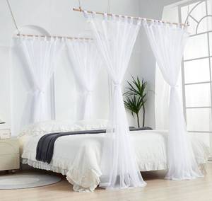 lot 3150 image: Mengersi Canopy Bed Curtains with Poles for King,Queen,Full and Twin Bed, Bed Canopy Drapes Sheer Curtains for Girls Adults Bedroom Decoration (White) (5 30)