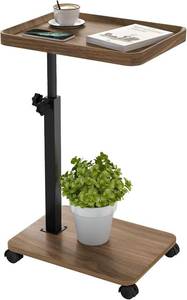 lot 3154 image: End Table, TV Tray Table Adjustable Height for Small Spaces, 360 Swivel Side Table for Living Room and Bedroom (Walnut Brown)