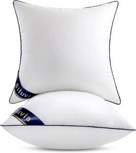 lot 3162 image: Siluvia 20x20 Pillow Inserts Set of 2 Decorative Square Square Throw 20 Pillows with 100% Cotton Cover for Sofa, Couch, and Bed - White