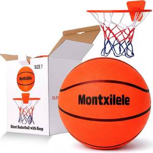 lot 3171 image: Indoor Silent Basketball Size 7 with Hoop (29.5)   Airless Foam Ball for Quiet Indoor Dribbling, Ships Uncompressed, Foldable Wall-Mounted Hoop with Adhesive Mount, No Drilling