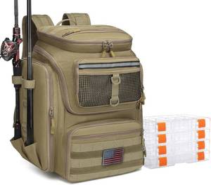 lot 3172 image: HAMBOLY Fishing Backpack with Rod Holders, 40L Tackle Box Backpack for Fishing Gear, Waterproof Fishing Bag for Men