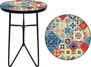 lot 3175 image: Mosaic Round Sode Tea Table, Outside Unique Furniture, Small End Outdoor Side Valentines Day Dining Room Table, Indoor Balcony Outdoor Furniture, Balcony Patio Valentines Day Decor - Table Chipped, Damaged, Sold As Is