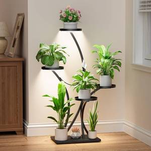 lot 3177 image: Plant Stand Indoor with Grow Lights - Plant Shelf Tree-Shaped, Lighted Corner Plant Stands for Indoor Growing, 5 Tiered Metal Flower Holder, Decorative Shelves for Home Hallway Black (Right)