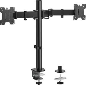lot 3178 image: HUANUO Dual Monitor Mount up to 32 Inch Screens, Heavy-Duty Steel Dual Monitor Stand, Full Motion Adjustable Arm with Tilt, Swivel, Rotate, Holds up to 17.6 lbs per Arm, VESA 75100mm