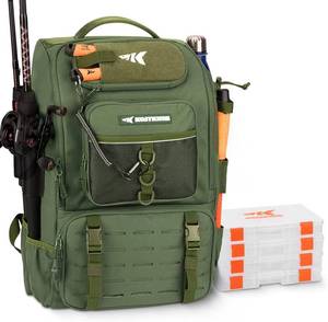 lot 3184 image: KastKing KarryAll Fishing Tackle Backpack with Rod Holder 4 Tackle Boxes,4026L Tackle Bag Storage Fishing Gear and Equipment