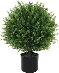 lot 3190 image: Artificial Cedar Topiary Trees, 20-Inch UV-Resistant Evergreen Shrubs with Base, Ideal for Outdoor and Indoor Decor, Including Front Porches