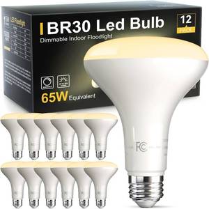 lot 3194 image: TJOY 12 Pack BR30 Flood Light Bulb Indoor, 65W Equivalent Dimmable Led Recessed Lights Bulb, 2700K Soft Warm White, E26 Base Bulbs for Kitchen Ceiling, Recessed Can, Replacement Incandescent, 9W,800LM