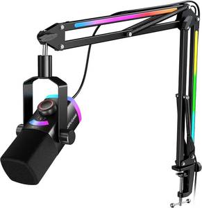 lot 3200 image: FIFINE Gaming Microphone Kit, XLRUSB Dynamic PC Microphone with Boom Arm for Podcast Recording, RGB Streaming Mic Set, Tap-to-Mute, Mix Control, Headphone Jack-AmpliGame AM8PROT