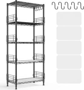 lot 3207 image: 5 Tier Metal Shelving Unit Pantry Storage Shelves with Side Blockers Adjustable Metal Wire Shelf with Hooks & Shelf Linker Standing Storage Rack for Kitchen Pantry Bathroom Closet,13.8Dx21.7Wx59.1H