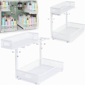 lot 3211 image: 2 Pack Under Sink Organizer, Dual-Layer Pull Out Mesh Cabinet Rack with 5-Level Height Adjustment, Rust-Resistant Sliding Storage for Bathroom & Kitchen, Multi-Purpose 2-Tier Shelf