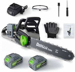 lot 3246 image: 16 Inch Brushless Electric Chainsaw with 2 x 4.0Ah 21V Battery, Tool-Free Chain Tensioning, Instant Chain Brake & Transparent Oil Tank   Tools for Tree Trimming & Wood Cutting