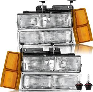 lot 3253 image: Bingbingmotor 8PCS Fits for 1994-1998 Chevy Silverado Tahoe Suburban C10 CK 1500 2500 3500 Headlight Assembly Replacement wBumper Corner Lamp OE Style