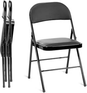 lot 3273 image: Simple Deluxe 2 Pack Folding Chairs with Leather Padded Cushion Seats & Durable Metal Frame, Foldable, Portable, Commercial Event Seat, Indoor Outdoor for Parties, Home, Office, Classic Black