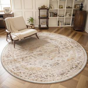 lot 3278 image: AMOAMI-6FT Round Rug-Rugs for Living Room-Vintage Soft Beige Rugs for Bedroom-Non Slip Circle Rug-Machine Washable Rug for Dining Room Living Room Bedroom Office Under Table
