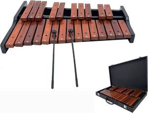 lot 3279 image: Portable Professional 25 Key Xylophone Alto Wood Xylophone, Adult School Band Student Percussion Educational, diatonic scale from F to F, semitone scale from F to D (Coffee Brown)