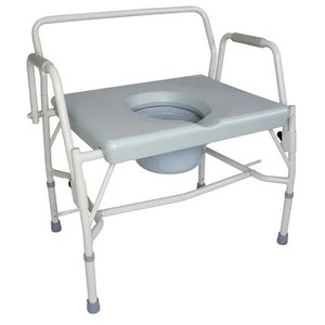 lot 3281 image: DMI 500 lb Capacity Portable Drop-Arm Bedside Commode, Adjustable Extra-Wide Seat, Bucket and Lid Included, Adjustable Legs, Grey
