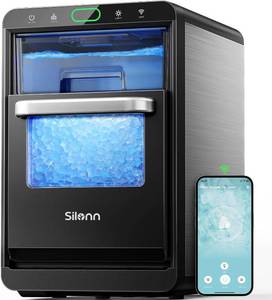 lot 3288 image: $257 Nugget Ice Maker Countertop - Silonn Smart Pebble Ice Machine, Pellet Ice 44 lbs per Day, Crushed Ice from Timer Function and Status Alerts with Silonn App, Stainless Steel