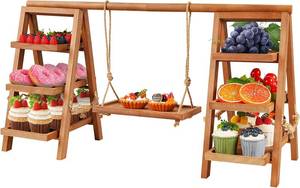 lot 4202 image: Wooden Cupcake Stand, 3 Tier Cupcake Display Stand for Dessert Display, Dessert Stands with Serving Tray and Foldable Stand for Party, Birthday, Wedding, Events, Baby Shower (Brown)