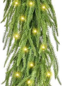 lot 4213 image: Christmas Garland with Lights for Mantle Prelit - INCIKITI 9FT Norfolk Pine Garland Prelit Garlands for Decoration Christmas, Battery Operated Christmas Garland with Lights for Stairs Railing Table