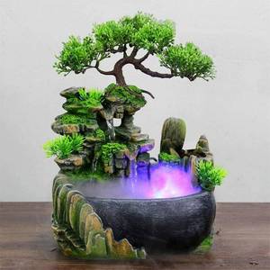 lot 4217 image: Tabletop Rockery Fountain Indoor Waterfall Bonsai Desktop Mini Rockery Water Fountain with Automatic Pump and LED Light, Home Office Bedroom Humidifier Desk Decorate (Style 1)