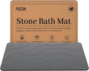 lot 4220 image: Stone Bath Mat Diatomaceous Earth Non-Slip Shower Mat,Quick Drying Diatomite Bath Stone Mat for Bathroom Floor -Super Absorbent,Natural, Easy to Clean(24 16 Grey)