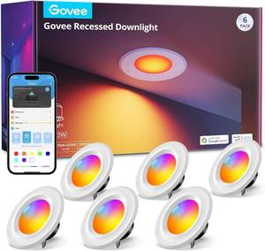 lot 4222 image: $220 Govee Smart Retrofit Recessed Lighting 6 Inch, Wi-Fi Bluetooth Direct Connect RGBWW Retrofit Can Lights, 65 Scene Modes, Works with Alexa & Google Assistant, 1000 Lumens, 6 Pack