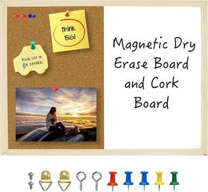 lot 4227 image: OWLKELA Dry Erase Cork Board 16.5x12.6, Notice Pin Board, Memo Board, Vision Board, Bulletin Board for Office, Classroom or Home, Mounting Hardware and Push Pins Included, Wooden Frame