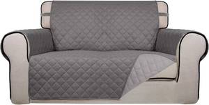 lot 4229 image: PureFit Reversible Quilted Sofa Cover, Water Resistant Medium Slipcover Furniture Protector, Washable Couch Cover with Non Slip Foam and Elastic Straps for Kids, Dogs, Pets (Loveseat, GrayLight Gray)