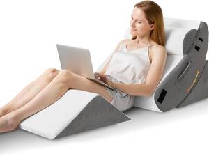 lot 4236 image: HABUTWAY 4Pcs Orthopedic Wedge Pillow, Bed Wedge Pillow for Sleeping, Post Surgery Foam Pillow for Back Pain Relief, Triangle Adjustable Support Pillow with Machine Washable Cover, White&Grey