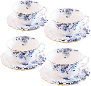 lot 4237 image: Jomop Ceramic Tea Cups Coffee Cup and Saucers Set of 4 (Blue and White)