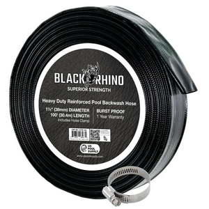 lot 4241 image: U.S. Pool Supply Black Rhino 1-12 x 100 Pool Backwash Hose with Hose Clamp - Extra Heavy Duty Superior Strength, Thick 1.2mm (47mils) - Weather Burst Resistant - Drain Clean Swimming Pools