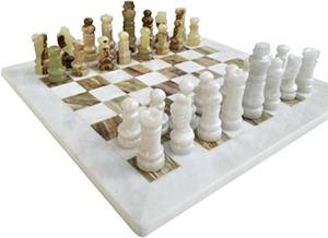 lot 4242 image: Handmade Staunton White and Green Onyx Marble Chess Board Game Set - Best Board Games for Home D cor Gifts - Suitable for Table D cor - Non Go Board Game - Non Checker Board Game