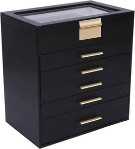 lot 4243 image: BOOVO Jewelry Box for Women, Black 6 Layer Large Jewelry Organizer with Glass Lid for Necklace, Bracelet, Earrings, Rings Storage, Jewelry Organizers and Storage for Girls Gift (Clear Black, 6 layer)