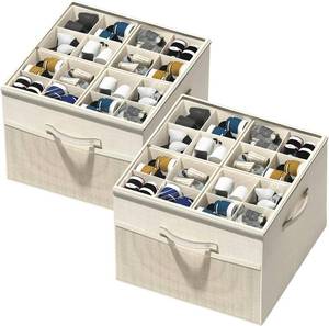lot 4246 image: Aokeyee Shoe Organizer for Closet,2 Pack Foldable Shoe Storage Organizer Box Bin with Adjustable Dividers and Clear Cover, Fits up to 16-32 Pairs